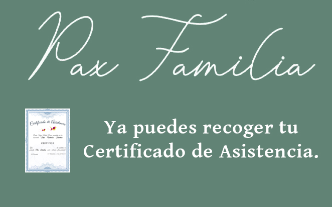 Certificado de Asistencia a la jornada PAX FAMILIA