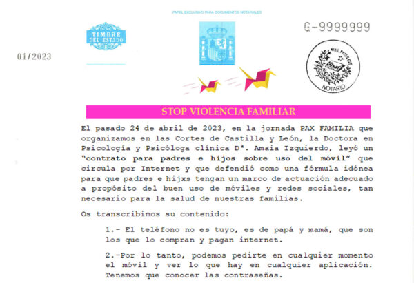 Contrato padres/hijos sobre uso del móvil.