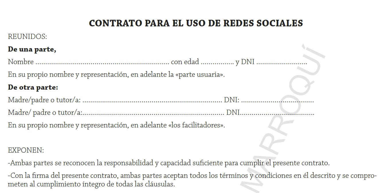 Contrato padres/hijos sobre uso las redes sociales